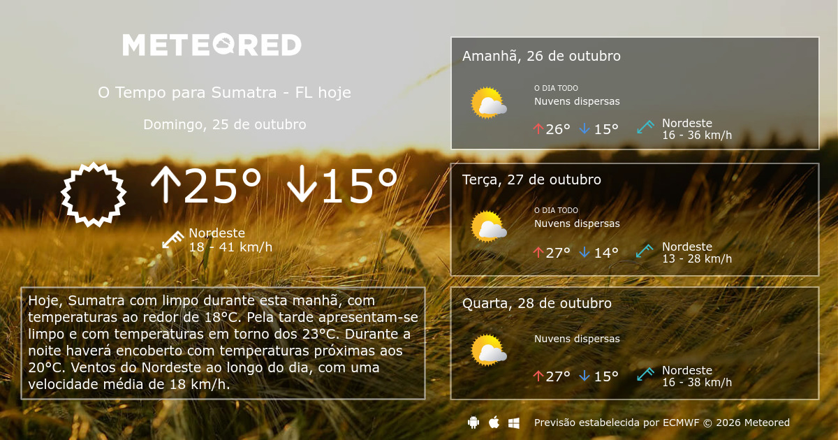 Sumatra Fl Tempo em Sumatra - FL. Previsão para 14 dias - Meteored Portugal
